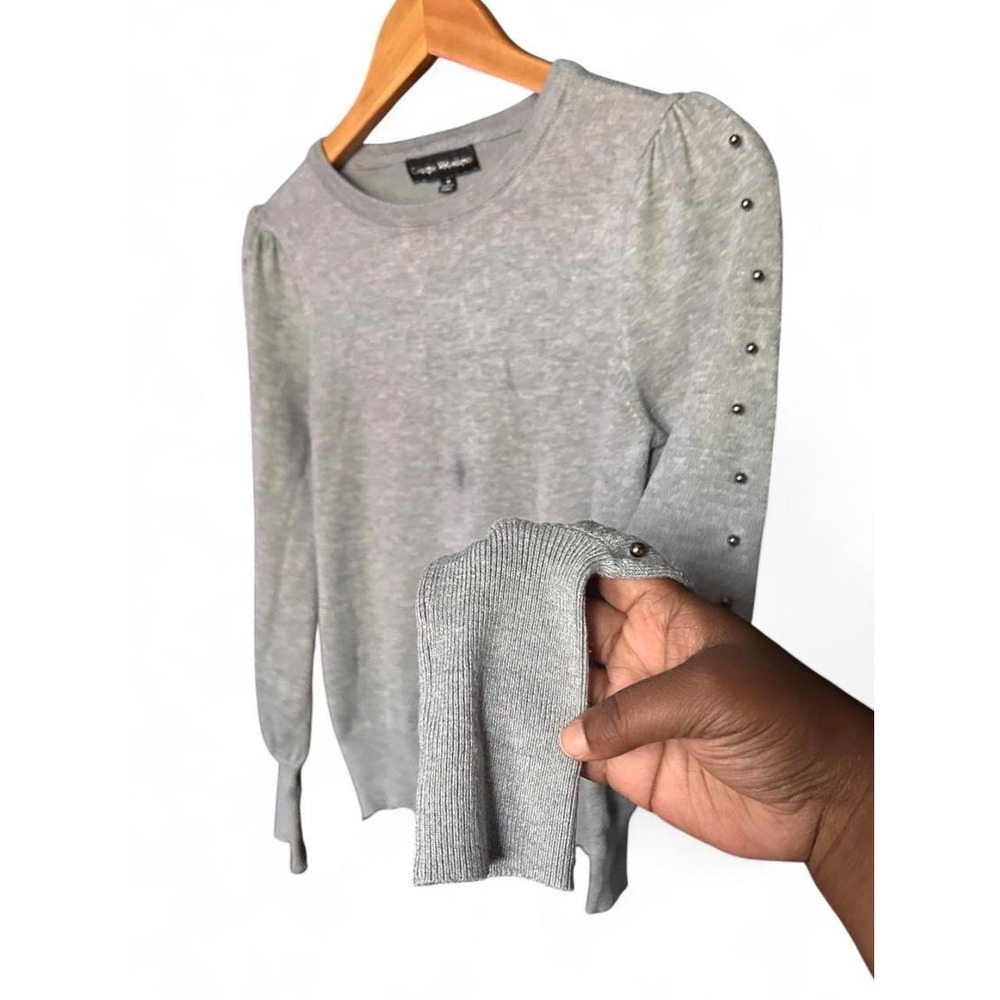 Embellished Sweater Catherine Malandrino Studded Rayon Corporate Glam Top Gray S